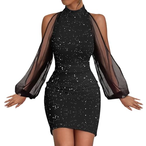 LOPILY Abendkleid Damen Glitzer Pailletten Wickelkleid Tief V Ausschnitt Schöne Dekolleté Elegant Cocktailkleider Edel Minikleid Party Outfits Frauen Festliche Kleider für Standamt (Y3-BK1, M) von LOPILY