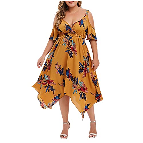 LOPILY Abendkleid Damen Große Größen Off Shoulder Spitzenkleid Bodenlang Volant Maxikleid Schulterfrei Elegant Cocktailkleid Hoch Tailliert Festkleid für Mollige Ballkleid Plus Size von LOPILY