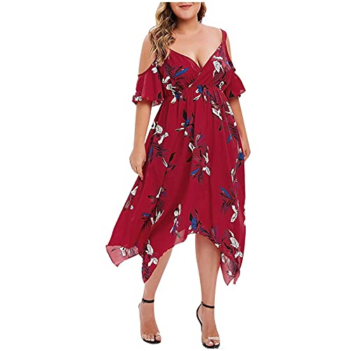 LOPILY Abendkleid Damen Große Größen Off Shoulder Spitzenkleid Bodenlang Volant Maxikleid Schulterfrei Elegant Cocktailkleid Hoch Tailliert Festkleid für Mollige Ballkleid Plus Size von LOPILY