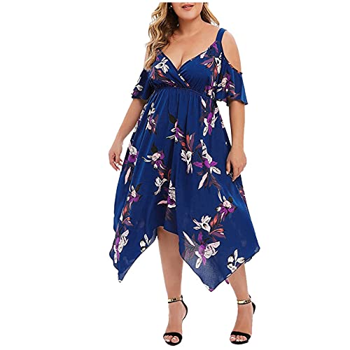 LOPILY Abendkleid Damen Große Größen Off Shoulder Spitzenkleid Bodenlang Volant Maxikleid Schulterfrei Elegant Cocktailkleid Hoch Tailliert Festkleid für Mollige Ballkleid Plus Size von LOPILY