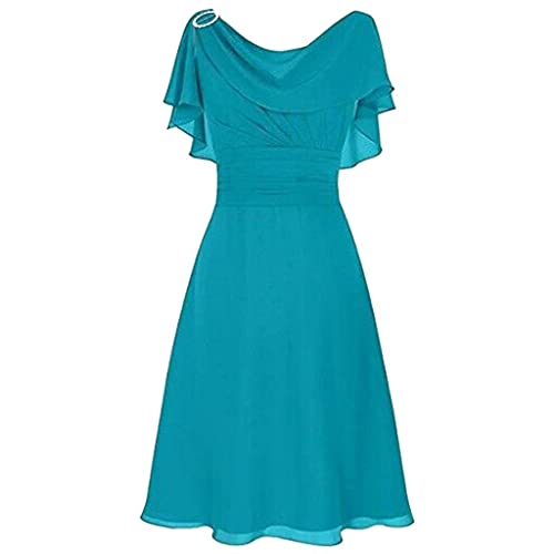 LOPILY Abendkleid Große Größen Damen Rüschen Kurzarm V-Ausschnitt Cocktail Kleid Rückenfreies Kleid Übergrößen Festliche Kleider für Damen Große Größen Kleid für Hochzeit Gast (Blau, DE-40/CN-XL) von LOPILY