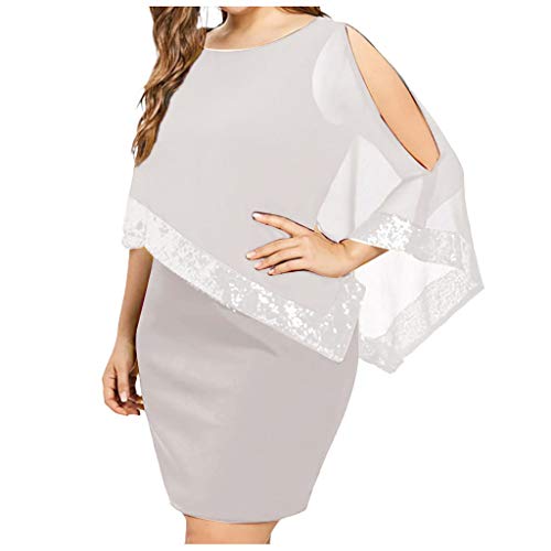 LOPILY Asymmetrische Plus Pailletten Schultergröße Chiffon Overlay Frauenkleid kalt trägerloses Plus Größe Kurzkleid von LOPILY