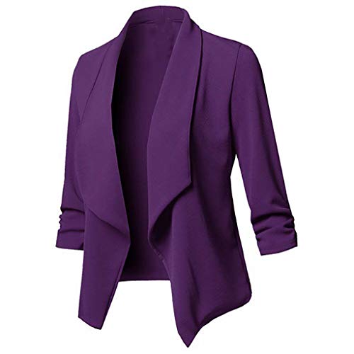 LOPILY Basic Boleros Große Größen Damen Dünne Umhangjacke Rüschen Blazer Elegante Herbstjacke Damen Übergangsjacke Cardigan 48 Weiches Pullover Damen Casual Lässgies Outwear Sweatshirts (Lila, 42) von LOPILY