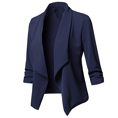 LOPILY Basic Boleros Große Größen Damen Dünne Umhangjacke Rüschen Blazer Elegante Herbstjacke Damen Übergangsjacke Cardigan 48 Weiches Pullover Damen Casual Lässgies Sweatshirts (Marineblau, 40) von LOPILY