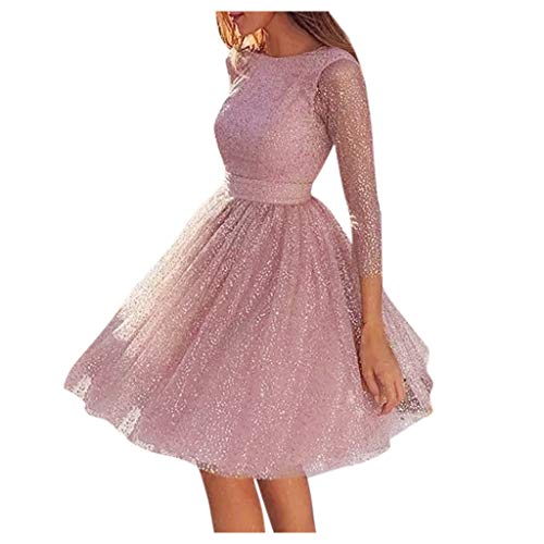 LOPILY Damen Abendkleid Gr.48 Glitzer Rückenfrei Partykleid Swing Plisseekleid Elegantes Cocktailkleid Tütü Faltenrock Silvesterkleid Edle Rockabilly Langarmkleider Frauen Große Größen von LOPILY