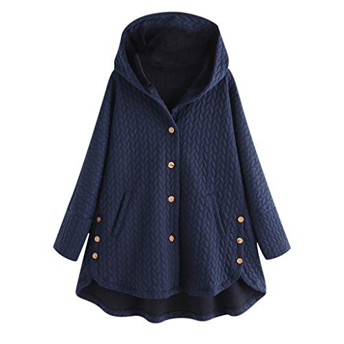 LOPILY Damen Mantel Locker Kapuzenjacke Oversized Baumwolle Steppjacke Große Größen Winterjacke Damen Warm Lang 50 48 Winter Parka Graphik Deboss Übergangsjacke Dicke Cardigans Winter (Navy, 4XL) von LOPILY