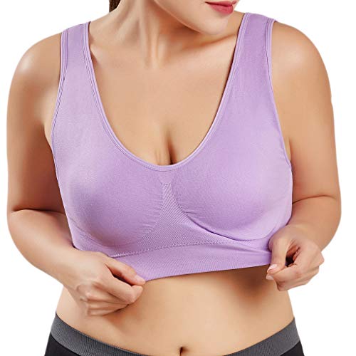 LOPILY Damen Sport BH Große Größen Unterwäsche Nahtloser Einfarbige Racerback BH Ultradünn Crop Top Weste Tank BH-Hemden für Yoga Fitness Training Unterhemden Bustiers für Mollige (Lila,6XL) von LOPILY