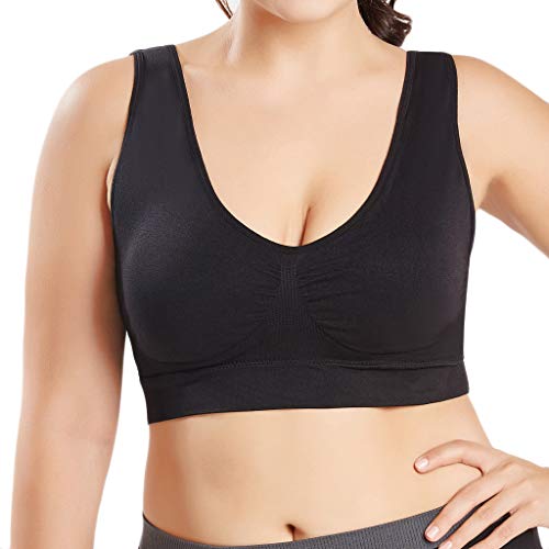 LOPILY Damen Sport BH Große Größen Unterwäsche Nahtloser Einfarbige Racerback BH Ultradünn Crop Top Weste Tank BH-Hemden für Yoga Fitness Training Unterhemden Bustiers für Mollige (Schwarz,2XL) von LOPILY