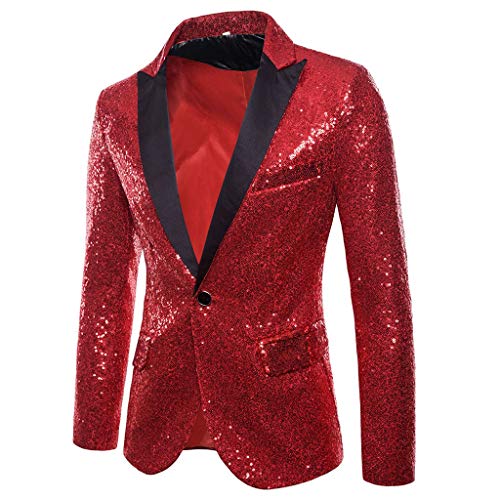 LOPILY Herren Sakko Glitzer Pailletten Anzugjacke Slim Fit Anzug Silvester Party Kleidung Herren Faschingskostüme Elegant Mantel Valentinstag Blazer Geschenk Herren Outerwear (Rot, XXL) von LOPILY