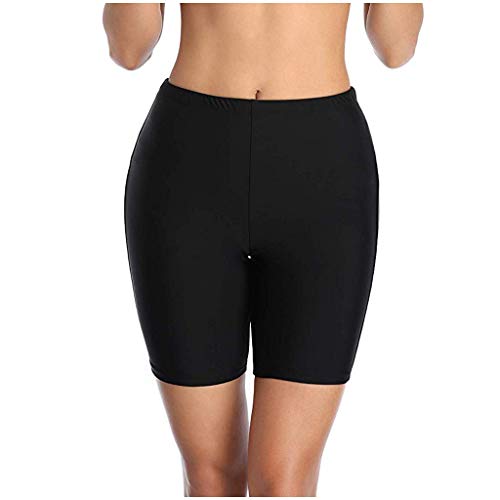 LOPILY High Waist Schwimmhose Damen mit Bein Bauchweg Tailliert Caprihose Strand Bikinihose Einfarbig Sportlich Bademode Wettkampf Badeanzug mit Hoher Taille Strandshorts Schwimmanzug (Schwarz, M) von LOPILY