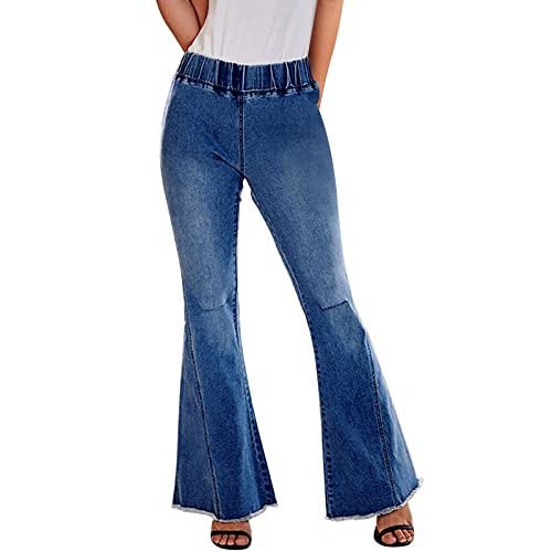 LOPILY Hose Damen Bootcut Hosen Jeans High Waist Skinny Schlaghosen mit Kunst Perlen Denim Hüfthose Damen Jeans Weites Bein Stretch Hose Damen mit Hohem Bund Jeanshose Damen Bootcut von LOPILY