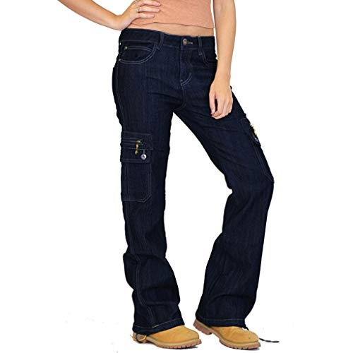 LOPILY Hose Damen Jeans Cargohosen Weites Bein Locker Bundhosen High Waist Chinohosen Freizeithosen Denim Jerseyhosen Damen Schlupfhosen Lose Casual (Blau, L) von LOPILY