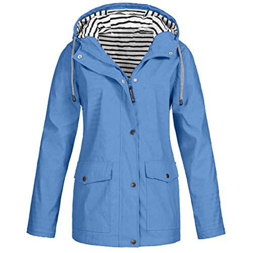 LOPILY Jacke Damen Atmungsaktiv Winddicht Windjacke Gestreifte Kapuze Windjacke Wintdjacke Herbst Sportliche Übergangsjacke Regenmantel Kapuzenjacke Outdoorjacke für Camping Wanderjacke (Hellblau, 44) von LOPILY