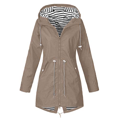 LOPILY Jacke Damen Regenjacke Damen wasserdichte Wintdjacke Atmungsaktiv Winddicht Winterjacke Solide Skijacke Damen Wanderjacke Parka Damen Herbst Kurze Parka Damen Flauschige (Khaki, 48) von LOPILY