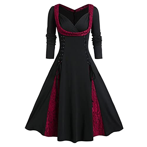 LOPILY Kleider Damen Mittelalter Samtkleider Damne mit Trompetenärmel Elegant Vintage Königinkleid Gothic Etuikleider Lang Rockability Viktorianischen Kleider Karneval Fasching Kostüme von LOPILY