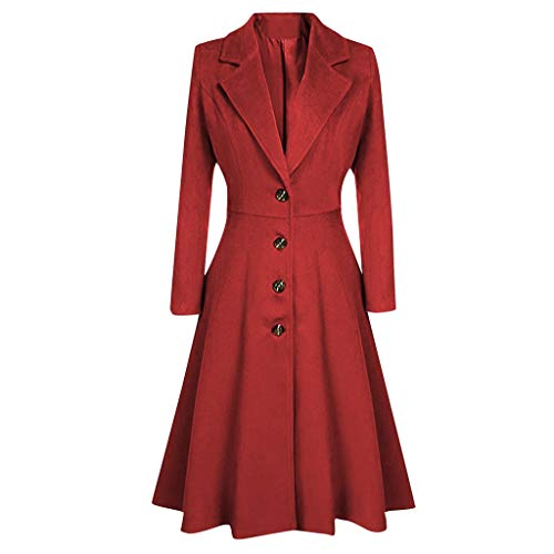 LOPILY Mantel Damen A-Linen Wintermantel Elegant Swing Saum Tailliert Dufflecoat Damen Große Größen Vintage Figurbetonte Windjacke Edle Kunst Wollmäntel für Mollige Langmäntel Retro (Rot, 2XL) von LOPILY