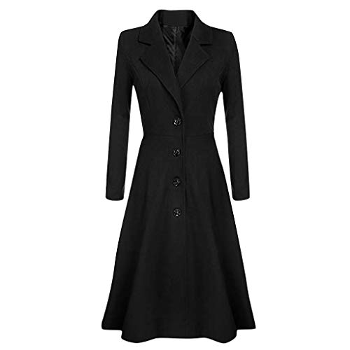 LOPILY Mantel Damen A-Linen Wintermantel Elegant Swing Saum Tailliert Dufflecoat Damen Große Größen Vintage Figurbetonte Windjacke Edle Kunst Wollmäntel für Mollige Langmäntel Retro (Schwarz, 3XL) von LOPILY