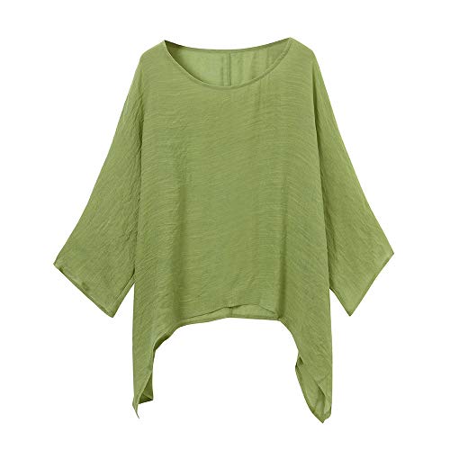 LOPILY Oversize Leinen Oberteile Damen Große Größen Asymmetrische Bluse Federmausärmel Tunika Urlaub Unregelmäßige Saum Shirts Langarmshirts Herbst Lose Lässige Bluse Gr.56 54 52 (Grün, 42) von LOPILY