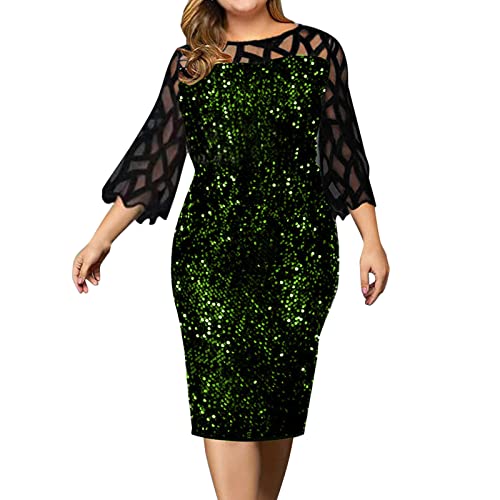 LOPILY Spitzenkleid Damen Große Größen Elegant Abendkleid für Mollige mit Blumendruck Zweilagig Cocktailkleider Kleid für Brautmutter Übergröße Edel Midikleid Plus Size Frauenkleid von LOPILY