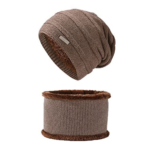 LOPILY Wintermütze Herren Damen mit Schal Thermo Strickmütze Gefüttert Beanie Mütze Herren Wollmütze Windstopper Warm Skimütze mit Schirm Bart Mütze Winter Accessories Fleece Loop Schal von LOPILY