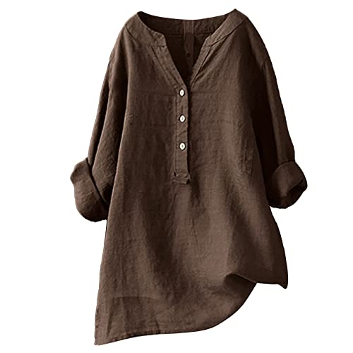 Oversize Leinen Oberteile Damen Große Größen Asymmetrische Bluse Federmausärmel Tunika Urlaub Unregelmäßige Saum Shirts Langarmshirts Herbst Lose Lässige Bluse Gr.56 54 52 von LOPILY