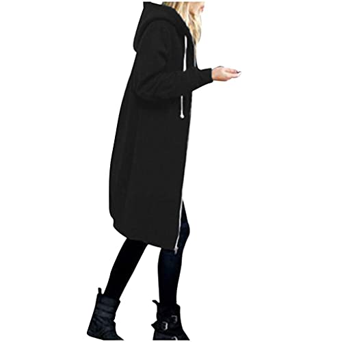 Pullover Damen Kapuzenpullover Über Knielang Vokuhila Hoodies Warm Große Größen Einfarbig Sweatshirts Lang Sweatkleid Locker Basic Kapuzenkleider Sportlich Winterkleider von LOPILY