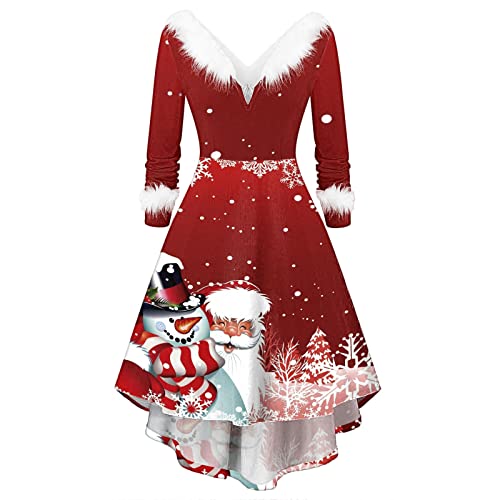 Weihnachtskleid Damen mit Plüsch Kragen Elegant Abendkleider Weihnachtskostüme Damen für Weihnachtsfeier Swing Plisseekleid Knielang A-Linie Cocktailkleid für Silvester Karneval von LOPILY