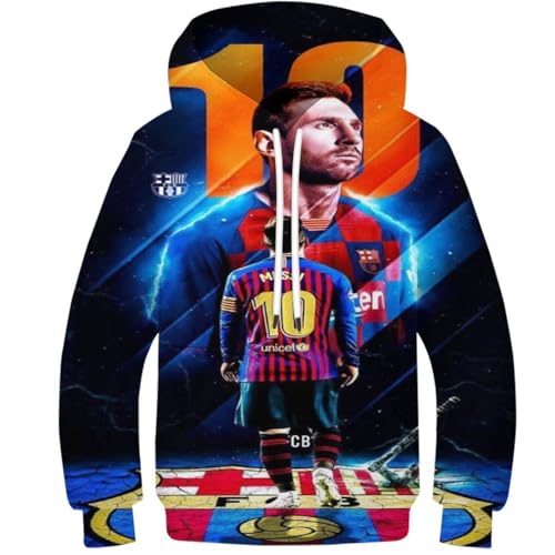 LOPUCK 3D-Druck-Pullover Messi Sweatshirt Mit Kapuze Fußballspieler Pullover Hoodie Kinder Jungen Mädchen Lustige Langarm-lässige Kapuzen-Sweatshirts 7-9Y von LOPUCK