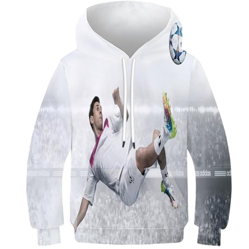 LOPUCK Kinder-Jungen-Hoodie Messi 3D-Hoodie Fußballspieler Fun-Sweatshirt-Hoodie Mit Sportlichem Digitaldruck Kinder-Teenager-Pullover Für Party-Camping-Reisen 9-11Y von LOPUCK