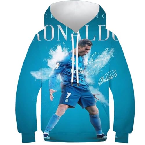 LOPUCK Ronaldo 3D Hoodies Kinder Winteroberteile Kleinkind Taschenpullover Fußballspieler Sweatshirt Kinder Mädchen Jungen Winteroberteile 8-10Y von LOPUCK