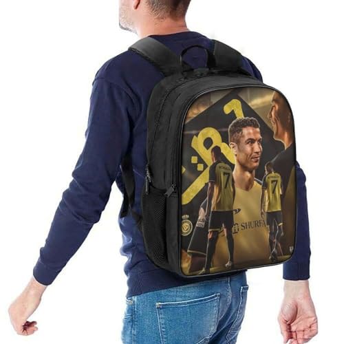 LOPUCK Schulrucksack Für Kinder 3D-gedruckter Ronaldo Al-Nassr Rucksack Fußballspieler Rucksack Sportrucksäcke Für Jungen Und Mädchen Modischer Rucksack 16 zoll von LOPUCK