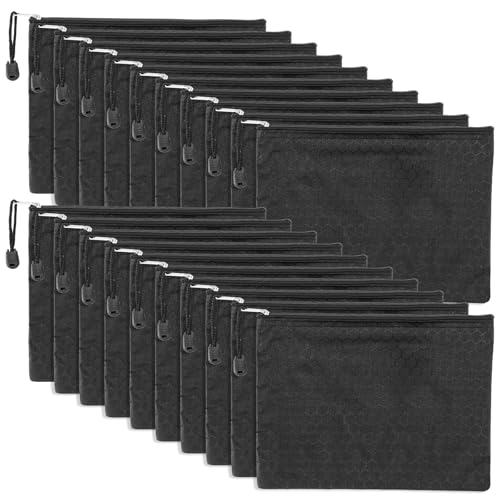 LOPYXBR 20 Stück Geldtaschen Banktasche, 23x17,8 cm Geldmappe A5 Oxford Geldtasche, wasserdichte Banktasche Schwarz mit Reißverschluss, Dokumententasche A5 für Haushalt, Business, Schule von LOPYXBR