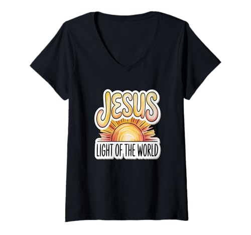 Damen Jesus Licht der Welt T-Shirt mit V-Ausschnitt Damen Jesus Licht der Welt T-Shirt mit V-Ausschnitt von LORD Messiah