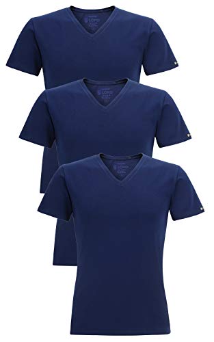 LORD 3er Pack Herren T-Shirt V-Neck, Unterhemd V-Ausschnitt, Baumwolle und Elastan, Slimfit XXL dunkelblau von Lord