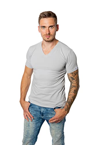 LORD T-Shirt V-Neck, Unterhemd V-Ausschnitt, Baumwolle und Elastan, Slimfit M hellgrau von LORD