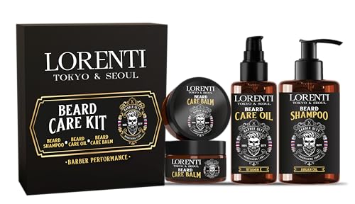LORENTI TOKYO & SEOUL Argan Barber Bartpflege & Styling Set - Bart Care Kit mit Bartöl, Bartshampoo & Bart Balm - Geschenkidee für Männer - Beard Care & Styling Set von Lorenti