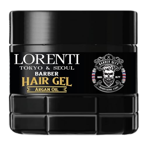 LORENTI TOKYO & SEOUL Barber Hair Styling Gel ARGAN OIL 500ml - Haargel Herren - Starker Halt - Kein Verkleben und ohne Rückstände - Alkohol Frei - Hair Gel - wet hair look - gummy Effect von LORENTI TOKYO & SEOUL