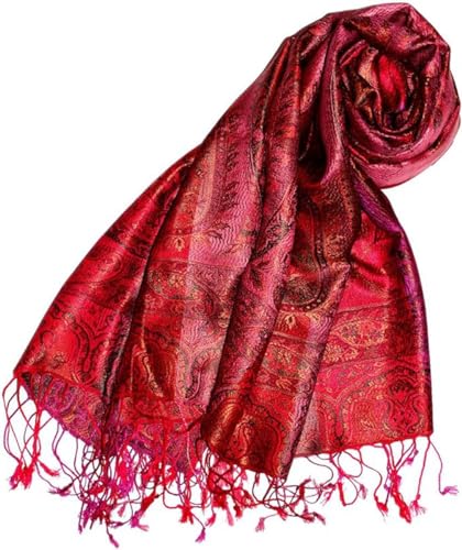 Lorenzo Cana Pashmina Damenschal Schaltuch jacquardgewebt 100% Seide 70 cm x 190 cm Paisleymuster Seidenschal Seidentuch rot Farben 78200 von Lorenzo Cana