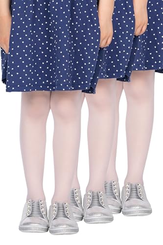 LORES 3er-Pack Mädchen-Strumpfhosen einfarbig halbtransparent für die Schule klassische Strumpfhosen mit Füßen für Tanz und Ballett für jeden Tag 20 DEN Tonia, Bianco 122-128 cm von LORES