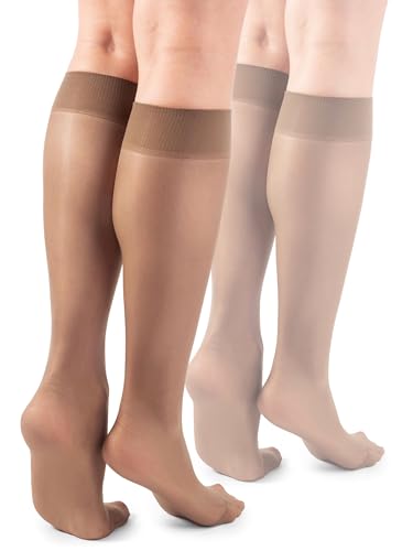 LORES Basic Damen Kniestrümpfe 15 DEN High Pop Matt Halbtransparente Strumpfhose 2 Paar Natalie, Glace von LORES