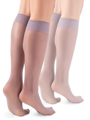 LORES Basic Damen Kniestrümpfe 15 DEN High Pop Matt Halbtransparente Strumpfhose 2 Paar Natalie, Metallo von LORES