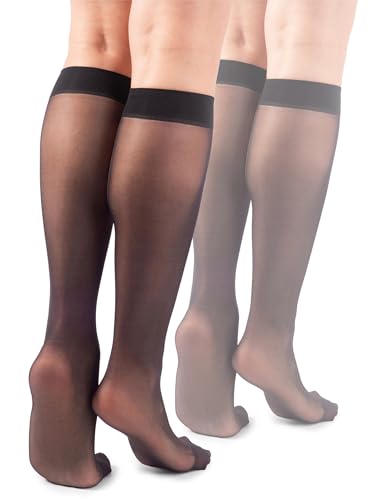 LORES Basic Damen Kniestrümpfe 15 DEN High Pop Matt Halbtransparente Strumpfhose 2 Paar Natalie, Nero von LORES