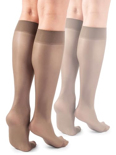 LORES Basic Damen Kniestrümpfe 15 DEN High Pop Matt Halbtransparente Strumpfhose 2 Paar Natalie, Nocciola von LORES