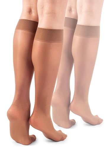 LORES Basic Damen Kniestrümpfe 15 DEN High Pop Matt Halbtransparente Strumpfhose 2 Paar Natalie, Sahara von LORES