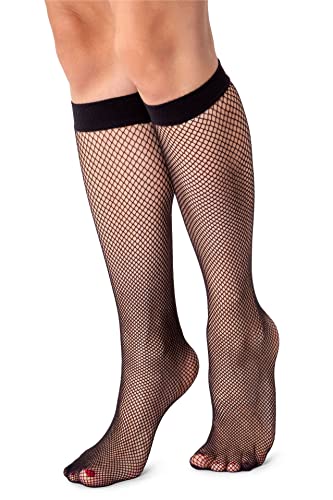 LORES Kniestrümpfe für Damen, Fischnetz-Stil, Einheitsgröße, Rautenmuster, Eli Nero, Einheitsgröße von LORES