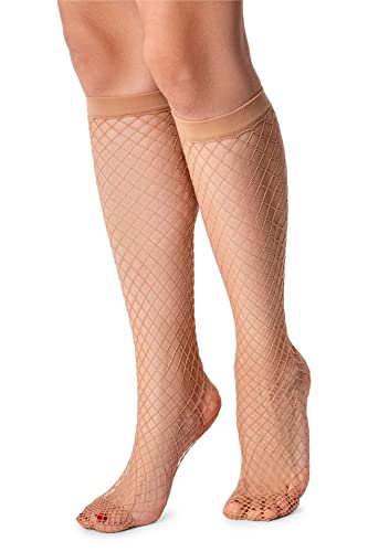 LORES Kniestrümpfe für Damen, Fischnetz-Stil, Einheitsgröße, Rautenmuster, Nana Visone, Einheitsgröße von LORES