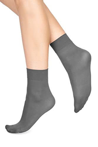 LORES Damen-Socken, Mikrofaser, blickdicht, enganliegend, Crew-Länge, 60 Denier, Anti-Druck-Band, knöchelhohe Strumpfwaren [Made in Italy], Grau, One size von LORES