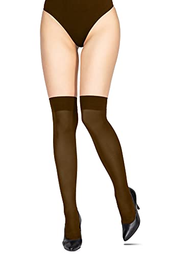 LORES Damen Mikrofaser Blickdicht Kniestrümpfe Oberschenkel Hoch Lange Warme Socken für Mädchen Cosplay Strümpfe 60 DEN, Mocca Einheitsgröße von LORES