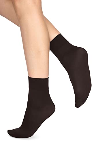 LORES Damen-Socken, Mikrofaser, blickdicht, enganliegend, Crew-Länge, 60 Denier, Anti-Druck-Band, knöchelhohe Strumpfwaren [Made in Italy], mokka, One size von LORES