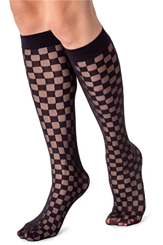 LORES Damen-Socken, durchscheinend, kniehoch, modisch, weich, lustig, lang, Scacchi Nero, One size von LORES